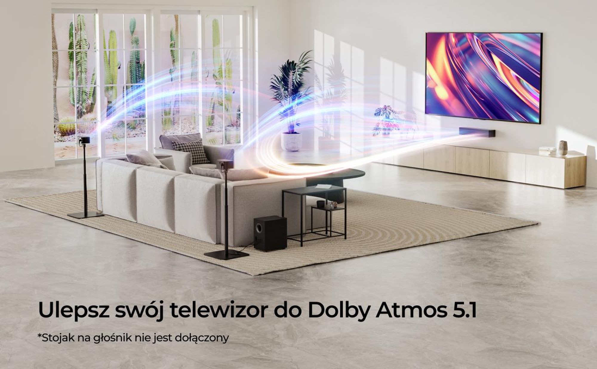 Soundbar ULTiMEA Poseidon M4T 5.1 z technologią Dolby Atmos, systemem dźwięku przestrzennego 3D, przeznaczona do telewizorów, z subwooferem, dwoma głośnikami tylnymi i Bluetooth 5.3