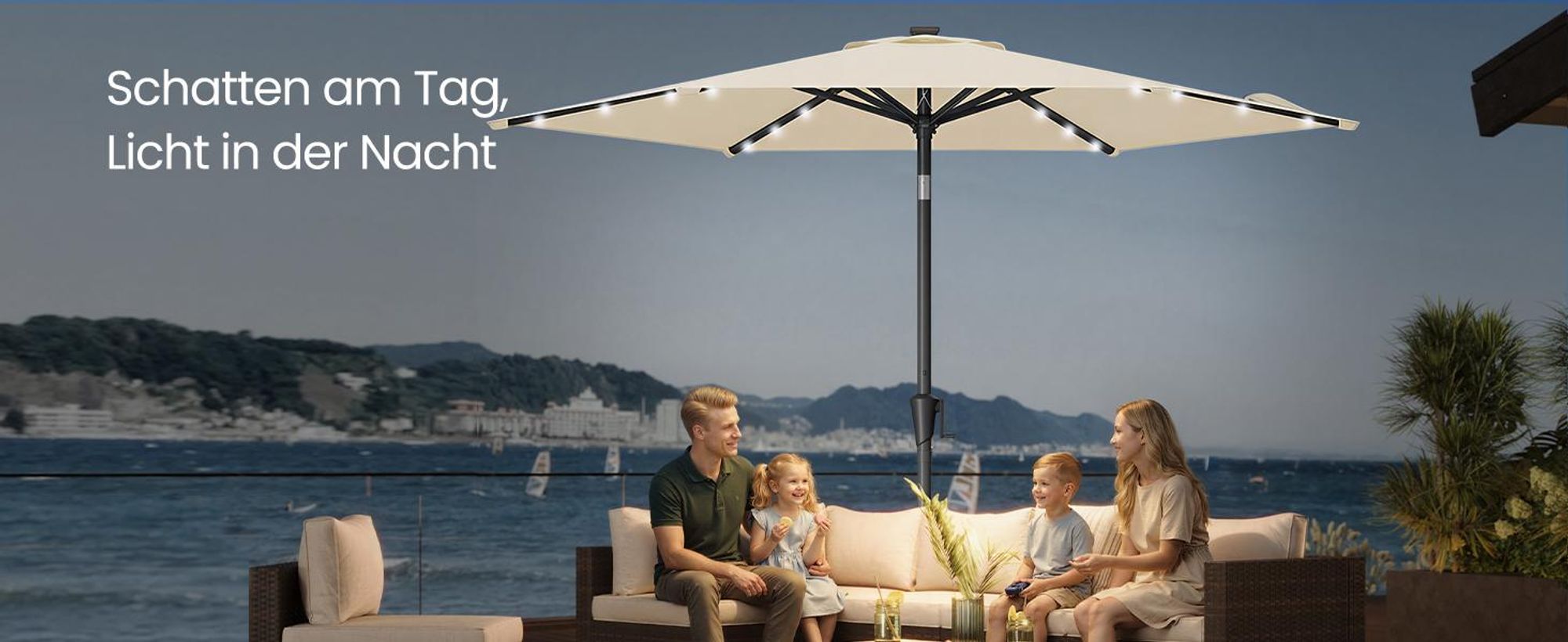 SONGMICS Sonnenschirm Ø 270 cm mit 32 LED-Lämpchen UV-Schutz