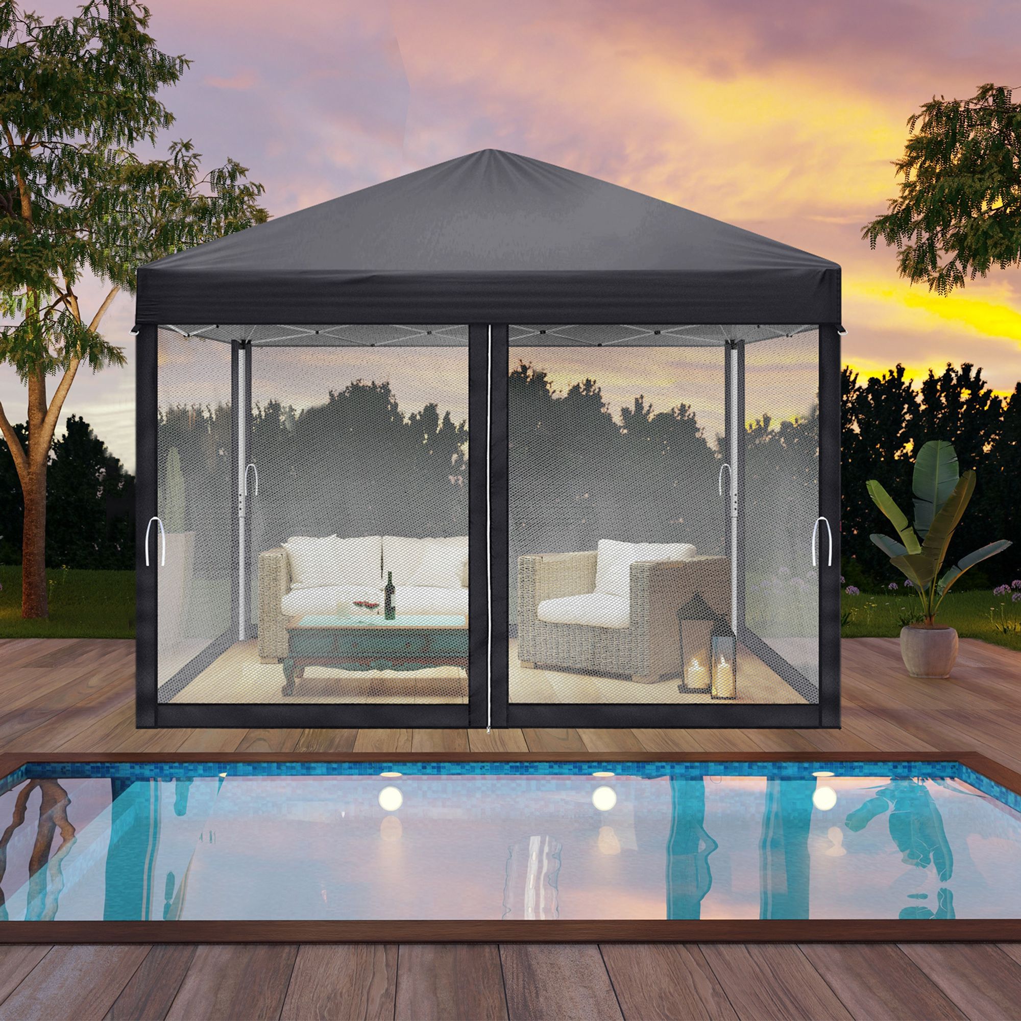 FCH 3x 3m Faltpavillon, Pop Up Pavillon mit 4 Seitenwänden, wasserdicht, UV-Schutz,Gartenpavillon ,grau