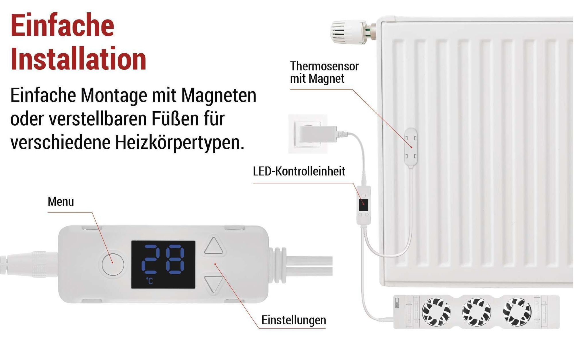 EMOS Heizung-Ventilator zum Sparen von Heizkosten, Starterset MONO, 1 Stück Heizgebläse inkl. Temperatursensor mit Regler, Ladegerät, Zubehör
