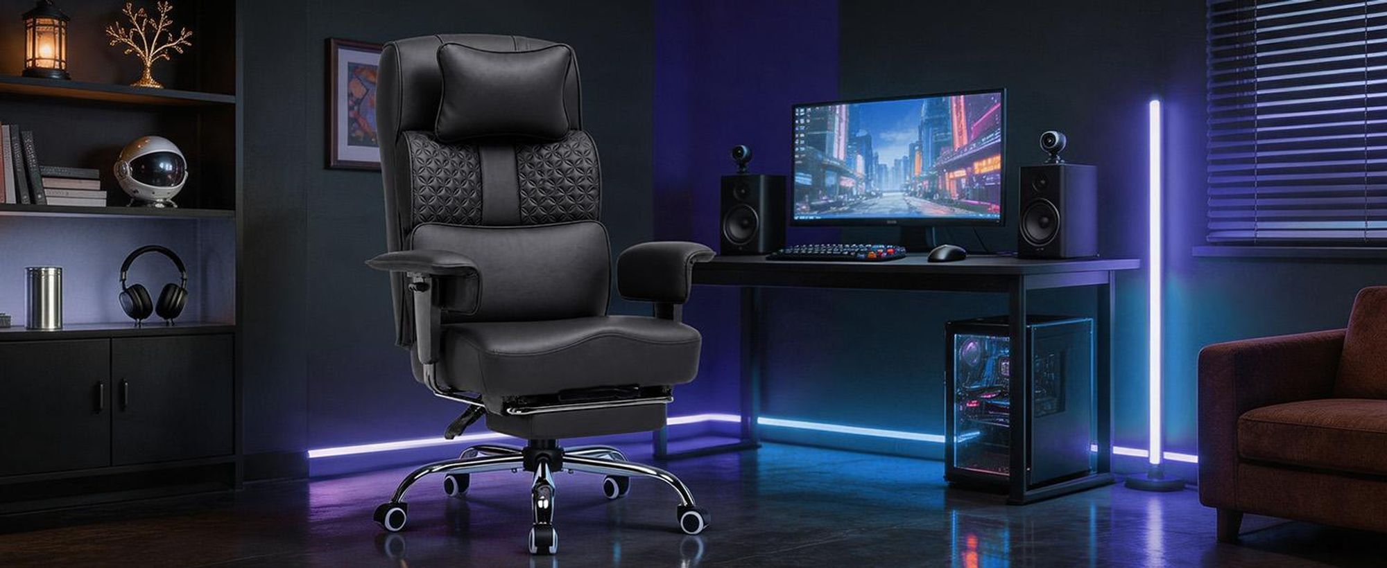 Chaise de gaming GTPLAYER, chaise de bureau ergonomique avec repose-tête réglable, support lombaire large, assise de 54 cm de largeur, inclinable de 90° à 150°, capacité de charge de 180 kg
