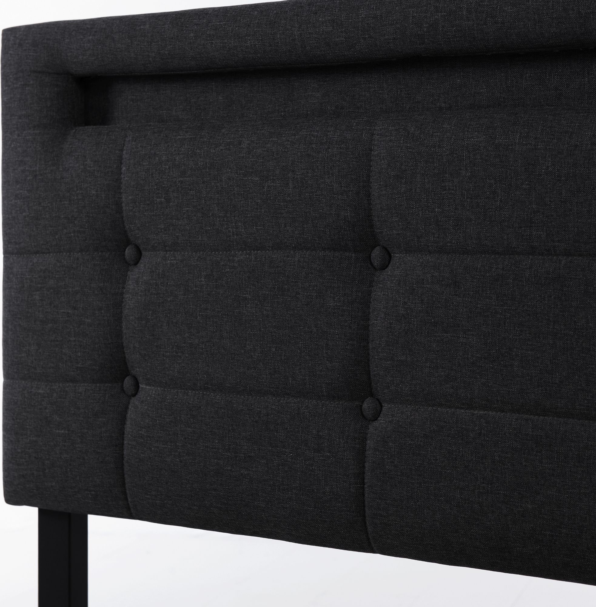 Flieks Polsterbett 90x200cm mit LED und höhenverstellbarem Kopfteil, Einzelbett mit Lattenrost und 2 Schubladen, Stauraumbett Leinen, Schwarz