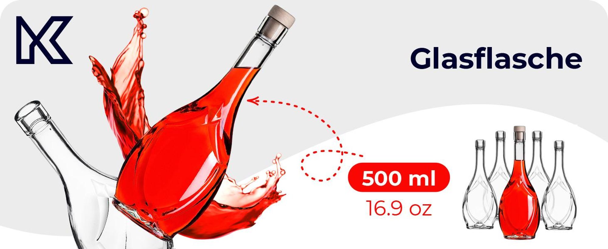 KADAX Leere Glasflaschen 500ml, 10 Stück, Likörflaschen mit Korken, Flaschen zum Befüllen von Likör, Wein und Schnaps, Dekoflaschen, Weinflaschen aus Glas
