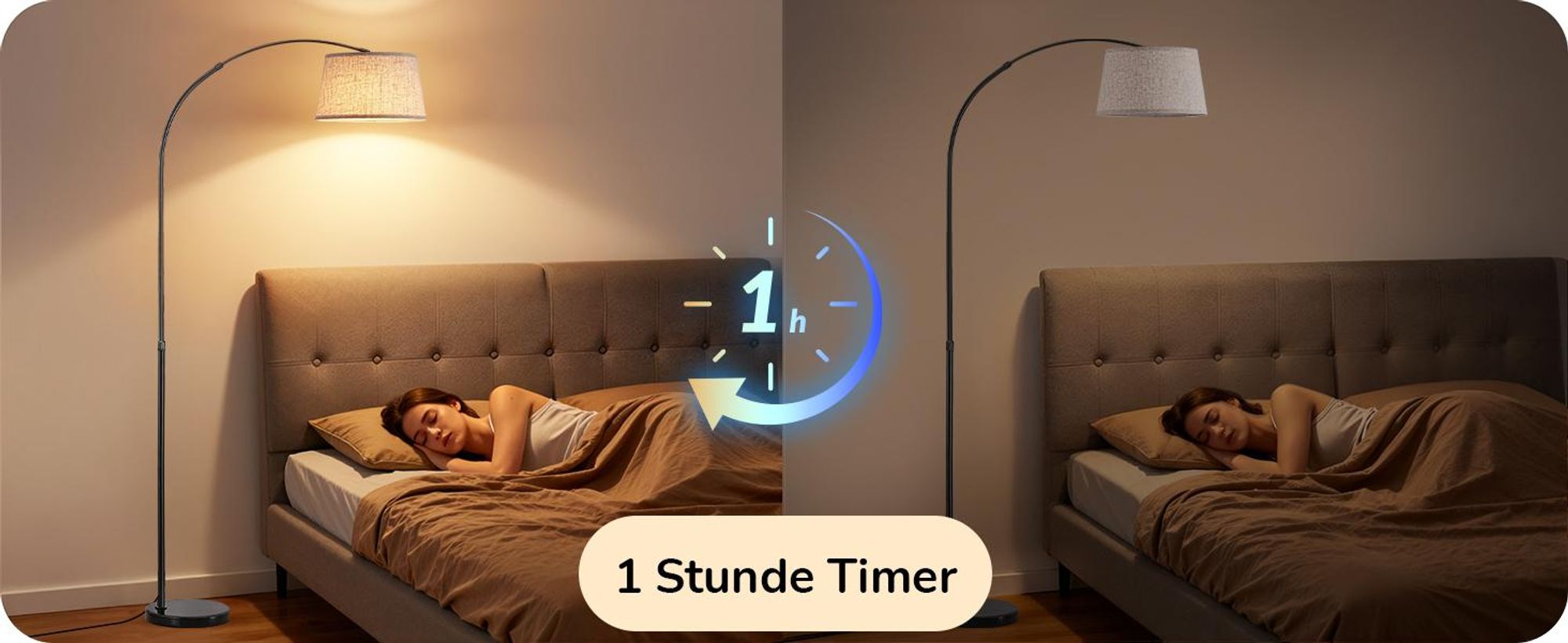 EDISHINE Stehlampe Dimmbar Wohnzimmer, Bogenlampe 143-176 cm verstellbar, mit drehbarem Lampenkopf, magnetische Fernbedienung