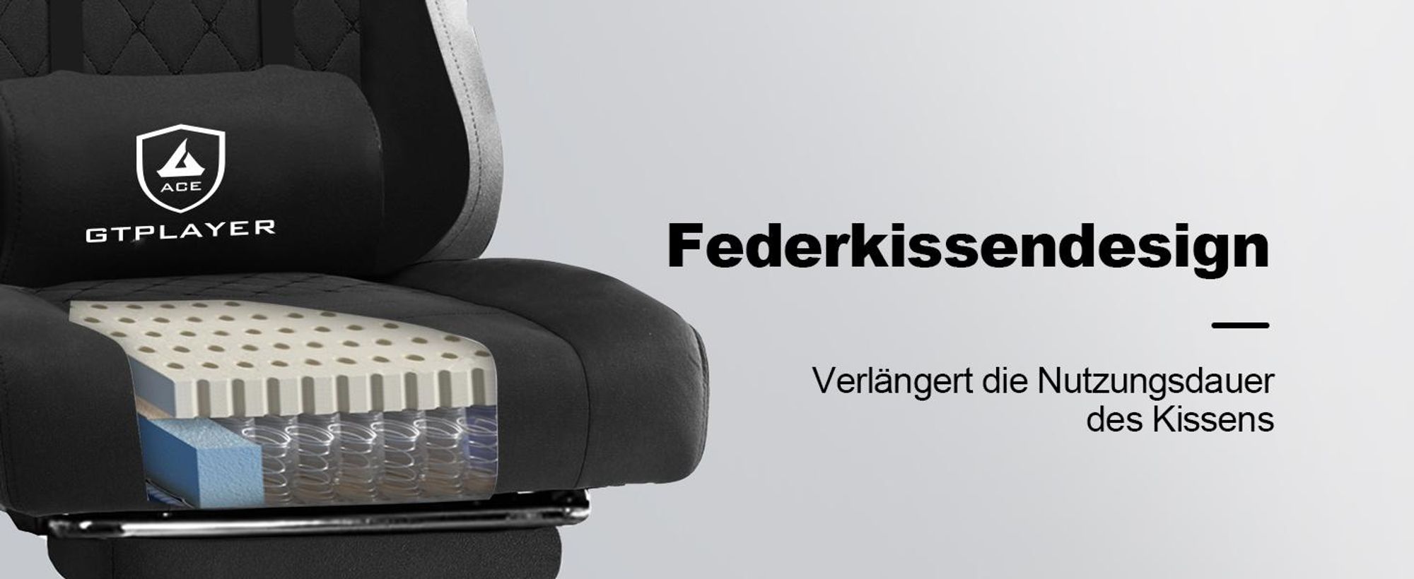 GTPLAYER herné kreslo látkové, herné kreslo s vankúšom, ergonomické otočné kreslo, herné kreslo s opierkou na nohy, nosnosť 150 kg, čierne