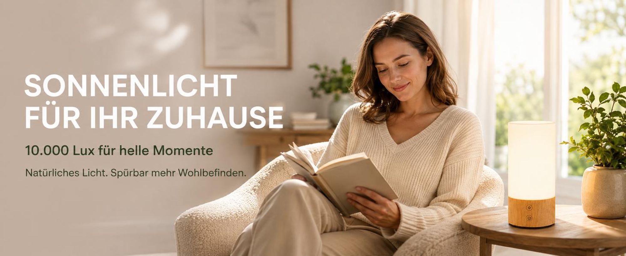 10.000 Lux Lichttherapielampe mit Fernbedienung, UV-frei, Vollspektrum-Tageslichtlampe mit Timer, 3 Farbtemperaturen, stufenlos dimmbar, Holzsockel