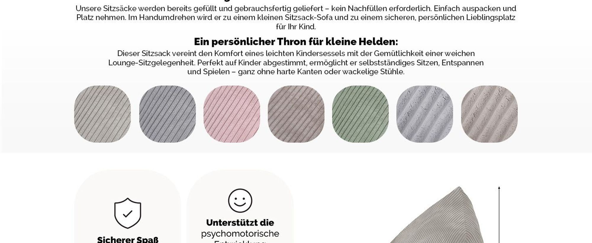 MISIOO Kinder Sitzsack Premium - Ergonomischer - Ab 12 Monaten - Bequeme Sitzsäcke fürs Kinderzimmer - Sitzsack mit Leichter Styroporfüllung