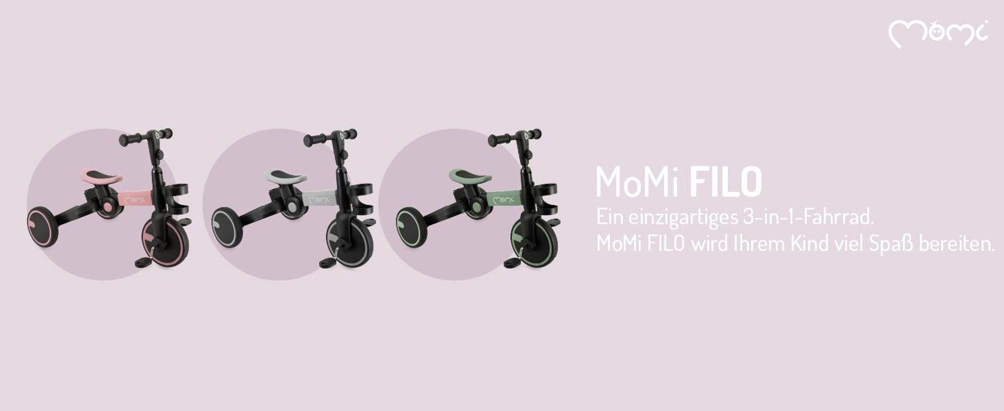 MoMi FILO 3-in-1 Kinderdreirad – klappbar per Knopfdruck, höhenverstellbarer Lenker und Sattel, für Kinder ab 1 Jahr