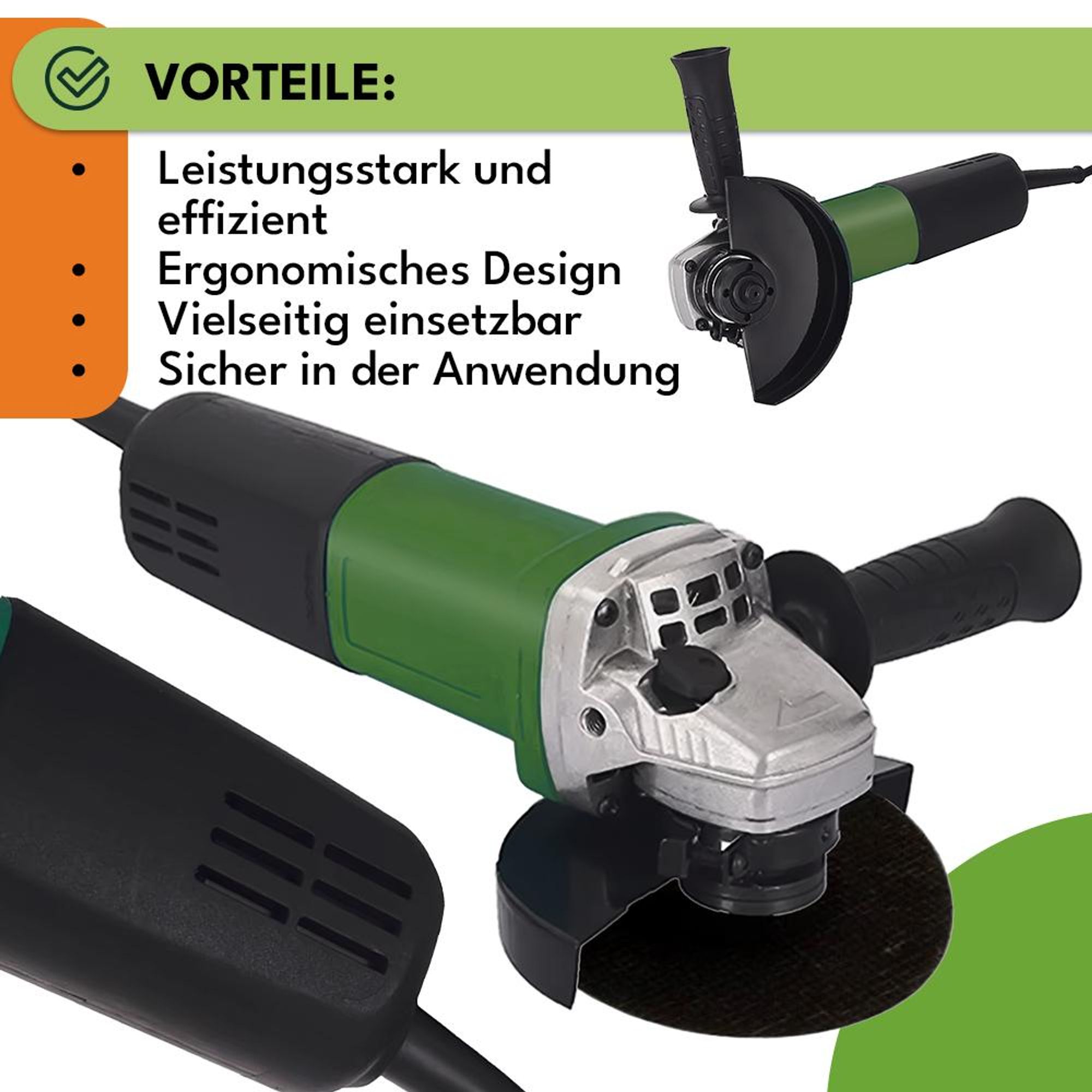 KRUMAD Winkelschleifer 950W - Leistungsstarker Winkelschleifer mit variabler Drehzahl (3000-11.000 U/min), 2 Schleifscheiben, für Metall