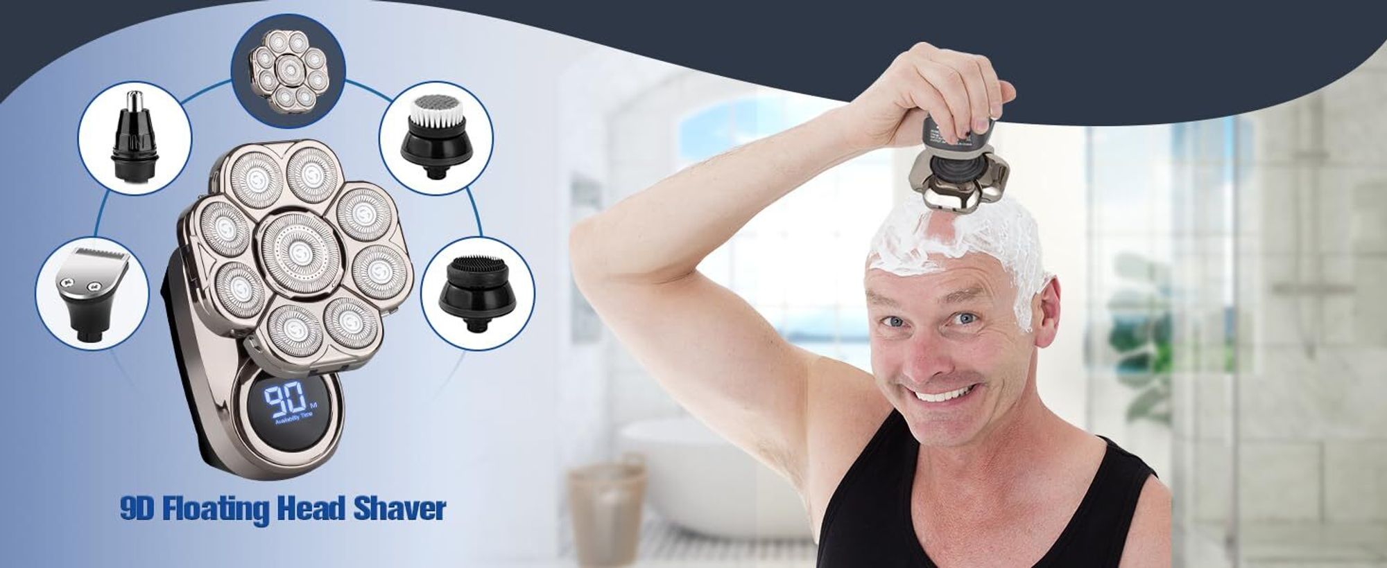 9D Elektrischer Kopfrasierer für Männer mit Glatze, Verbesserter 5-in-1-Kopfrasierer für Männer mit Glatze, Wasserdichtes Nass-/Trocken-Pflegeset