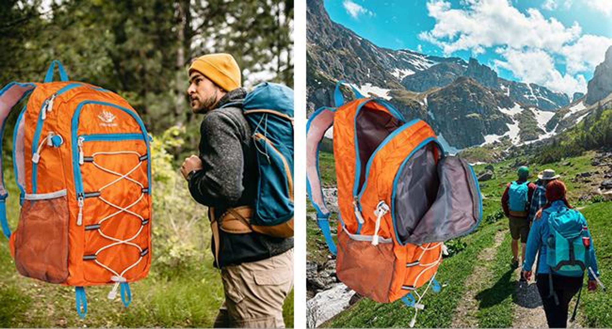 KRUMAD Leichter Wanderrucksack 25L Faltbarer Sportrucksack Wasserdicht Reiserucksack für Camping Trekking, Orange