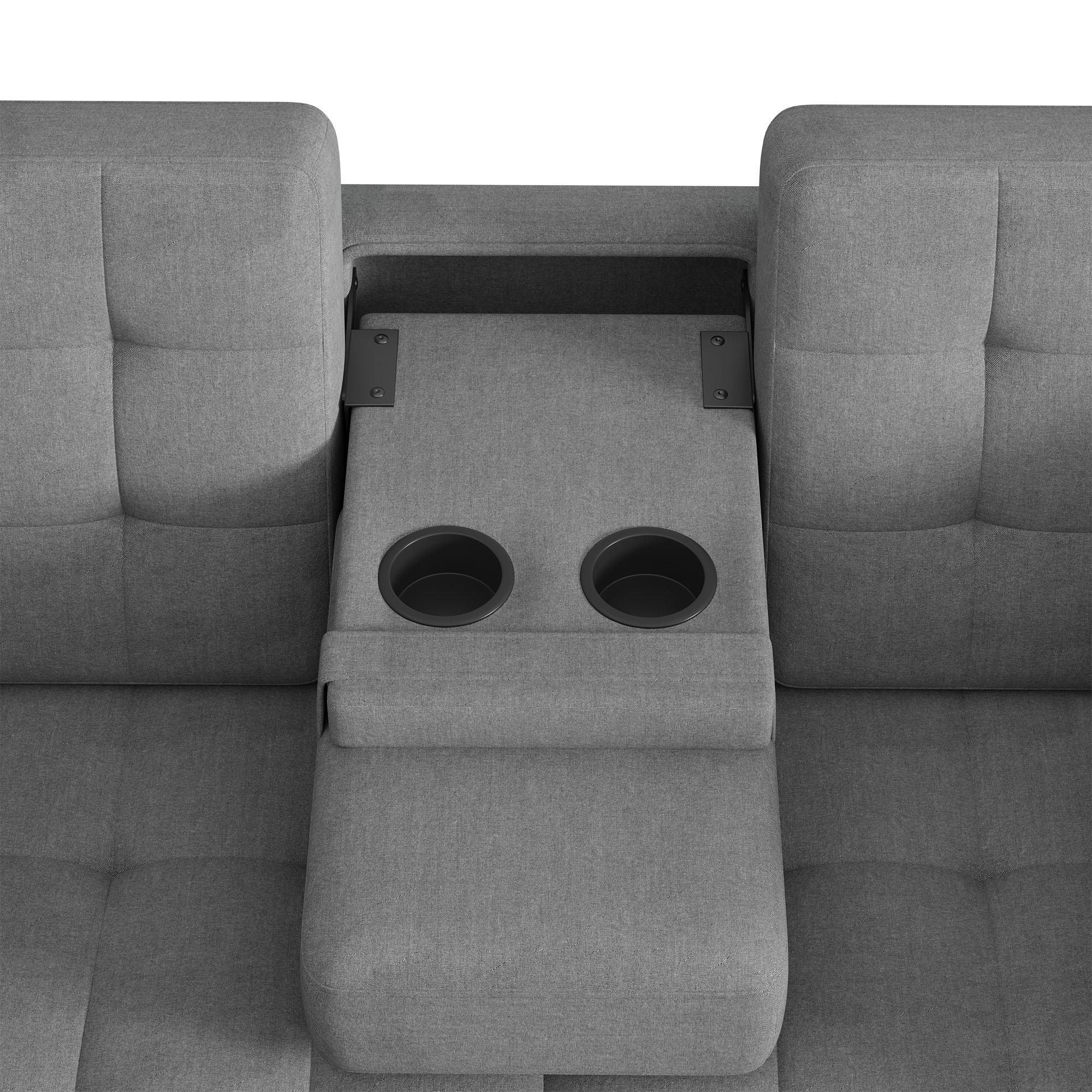 Merax 2-Sitzer Schlafsofa mit Schlaffunktion, Verstellbarer Rückenlehne, Getränkehalter, Staufächern, Kissen, Sofa, Bettsofa, Klappbett, Linen, Grau
