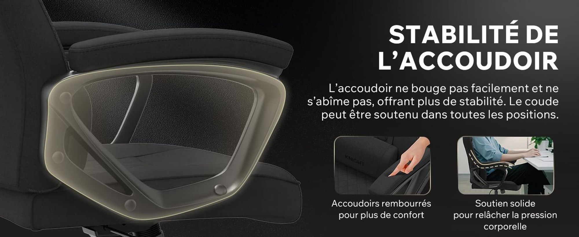 Chaise gaming SENSE7 Knight en tissu noir - Chaise de bureau ergonomique Chaise de bureau Chaise gaming pivotante Chaise pour joueur PC 120 kg