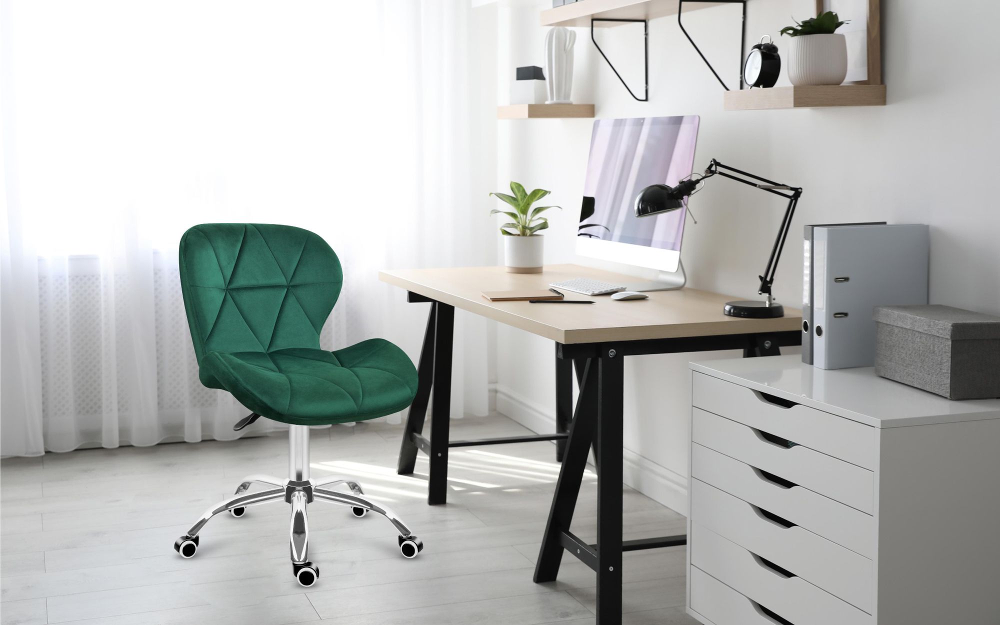 MARK ADLER Future 3.0 | Drehstuhl Bürostuhl Polsterstuhl | Höhenverstellbar bis 130 kg belastbar Samt Velours | Homeoffice Schminktisch | Grün