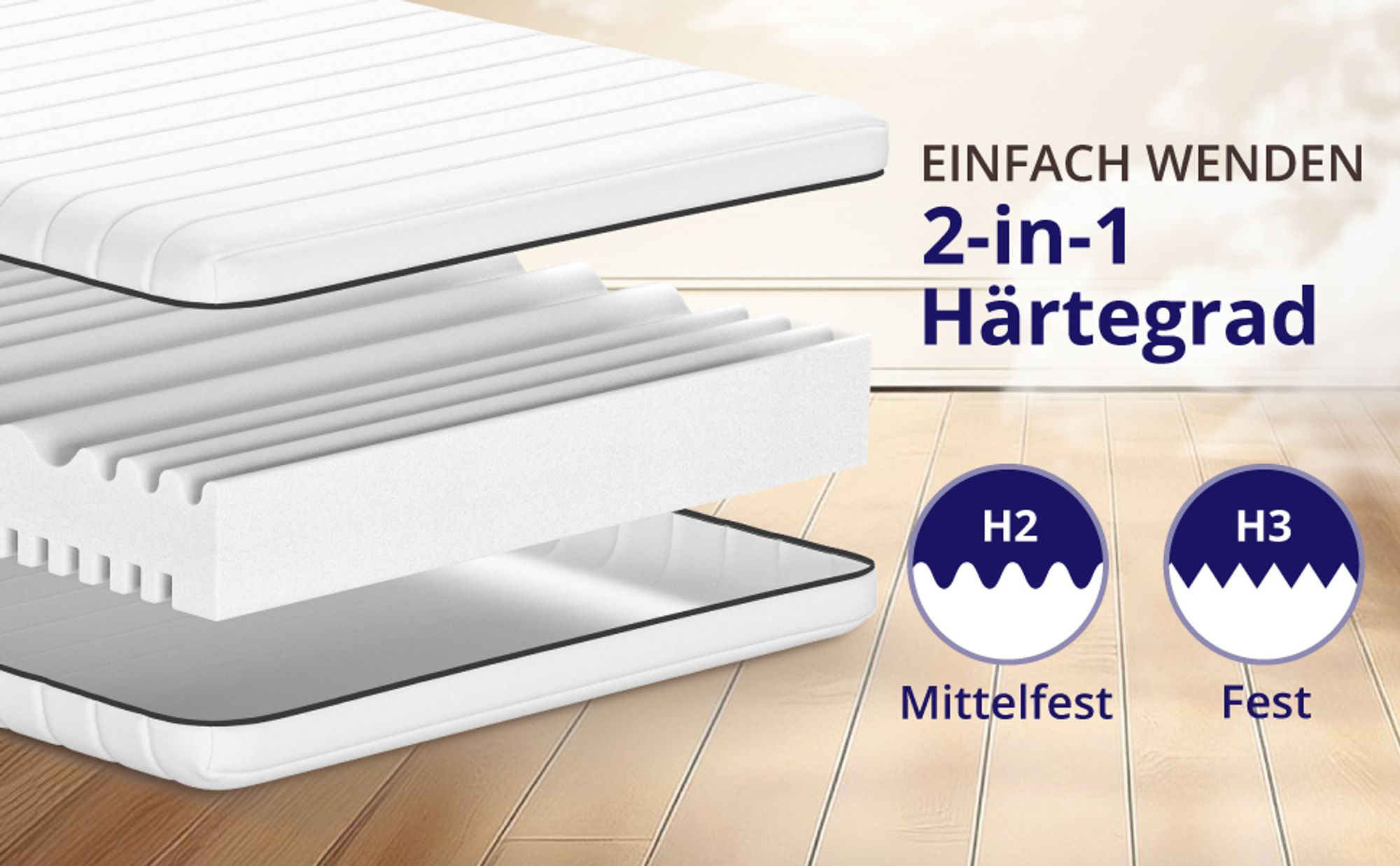 ergonomische Matratze 90x200 H2 / H3 - 7-Zonen hochwertige Qualität - 13cm