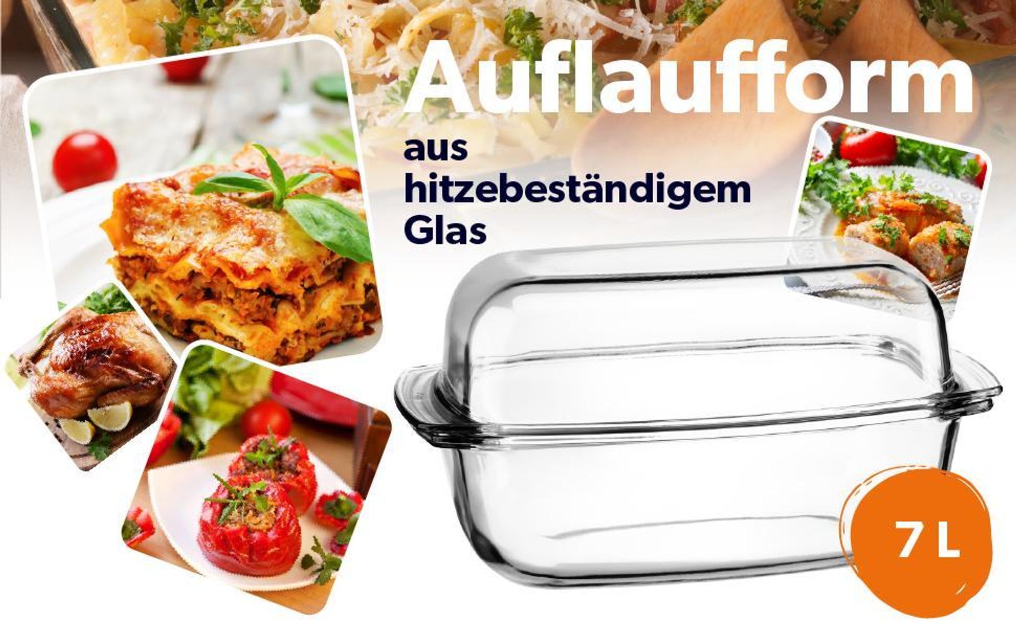 KADAX Auflaufform aus hitzebeständigem Glas "Backe", Glasbräter mit Deckel, transparent, rechteckig, 7L