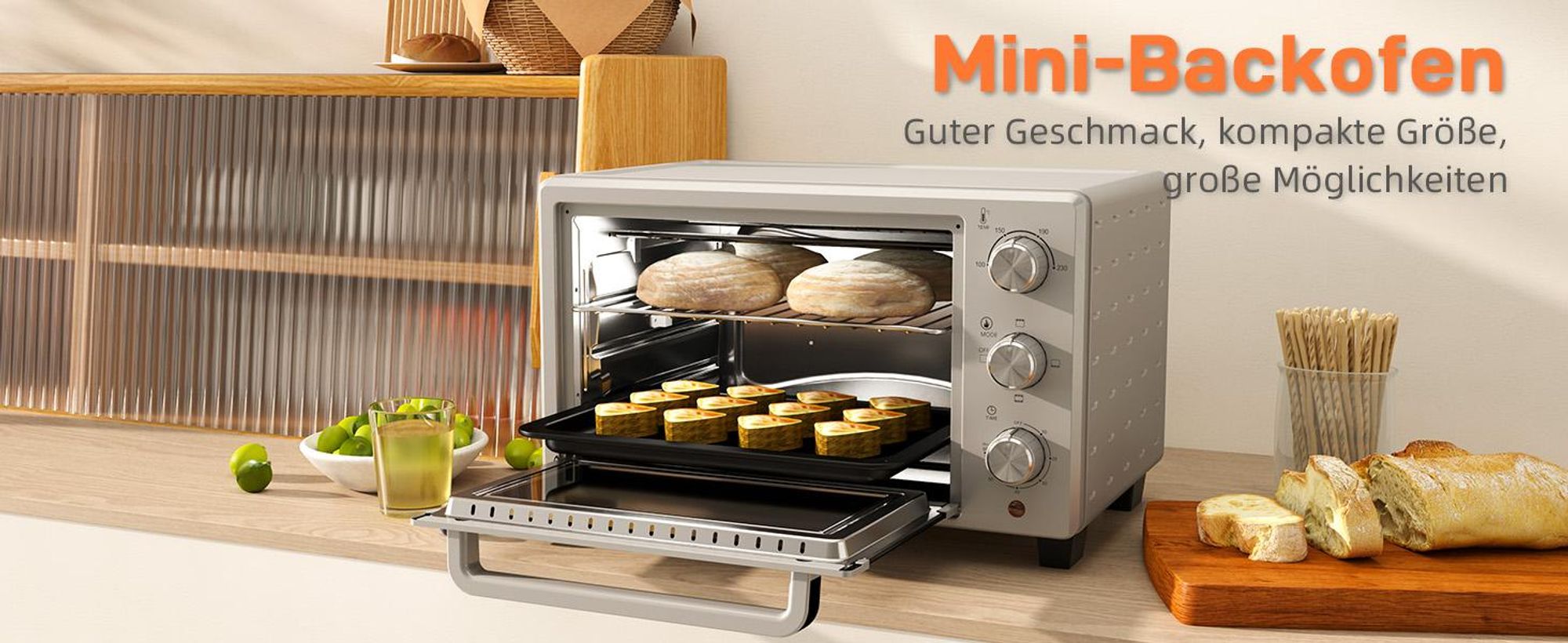 HOMCOM Mini Backofen 21L Pizzaofen Miniofen mit Backblech Grillrost Krümmelblech