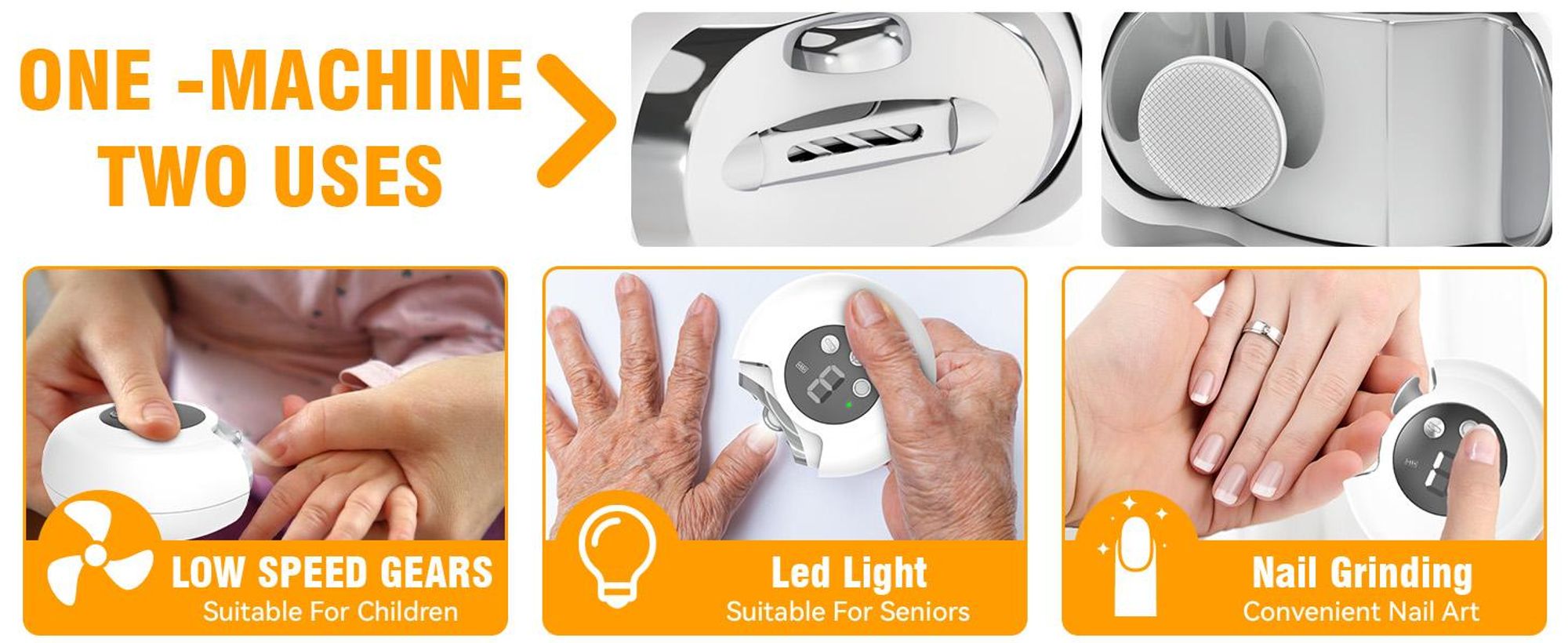 Elektrischer Nagelknipser, Nagelfeile, Nagelschneider, Zehennagelknipser, mit LED-Licht, 3 Geschwindigkeiten, für Kinder Erwachsene