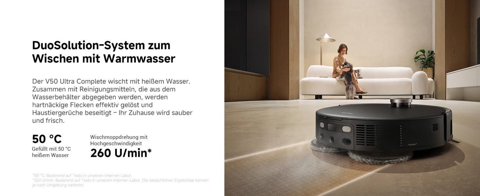 MOVA V50 Ultra Saug- & Wischroboter mit 24.000 Pa, Auto-Entleerung, Warmwasser-DuoSolution, FlexiRise-Navigation, Schwarz