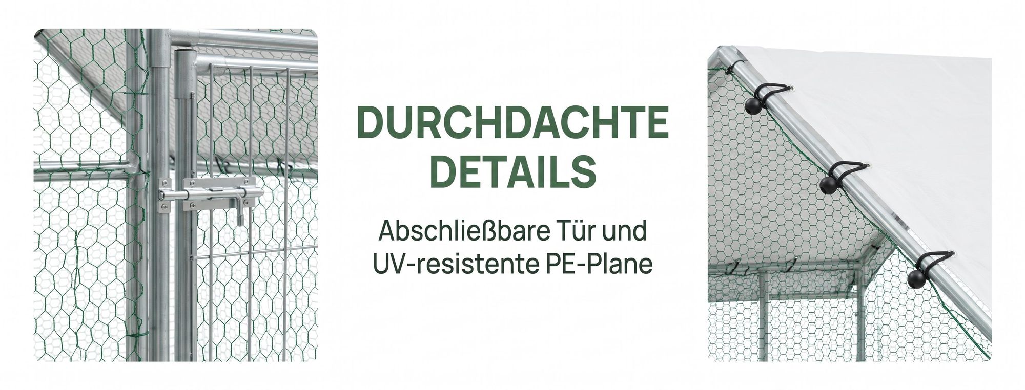ROSEJANE Bogen-Hühnergehege 3 x 2 x 2 m, Hühnerauslauf mit verzinktem Stahlrahmen, PVC-beschichtetem Drahtgitter und UV-beständigem PE-Dach, abschließbare Tür, für Hühner, Enten, Gänse und Kaninchen