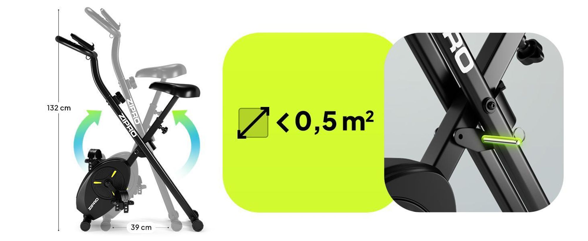 ZIPRO Cyclette Eclipse X Cyclette pieghevole salvaspazio Ergometro magnetico Bicicletta fitness Attrezzo cardio fitness Pulsazioni Silenziosa Anziani 110 kg