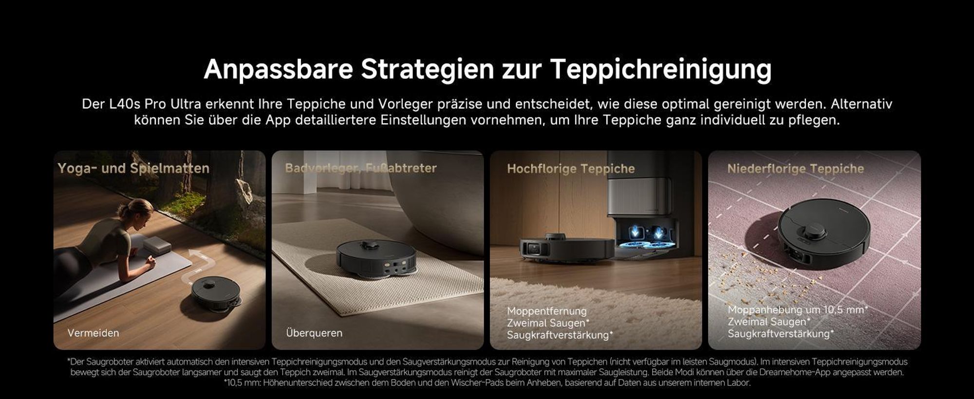 Dreame L40s Pro Ultra Staubsauger Roboter,selbstreinigende Ausfahrbare Wischmopps,19000Pa Saugkraft,Detangling DuoBrush,Hindernisvermeidung,Schwarz
