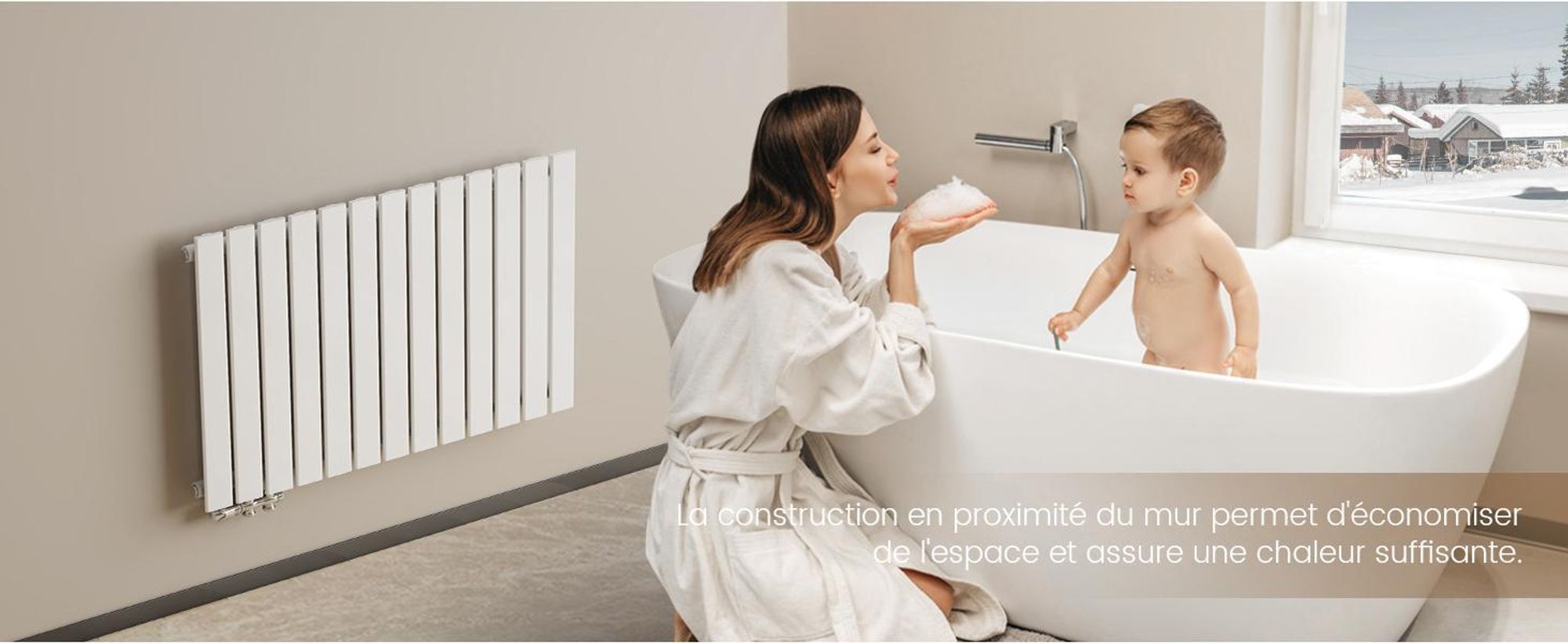 EMKE radiateur horizontal design panneau 630×620 mm blanc, plat simple, raccord latéral, 450 W, sans élément chauffant sans thermoplongeur