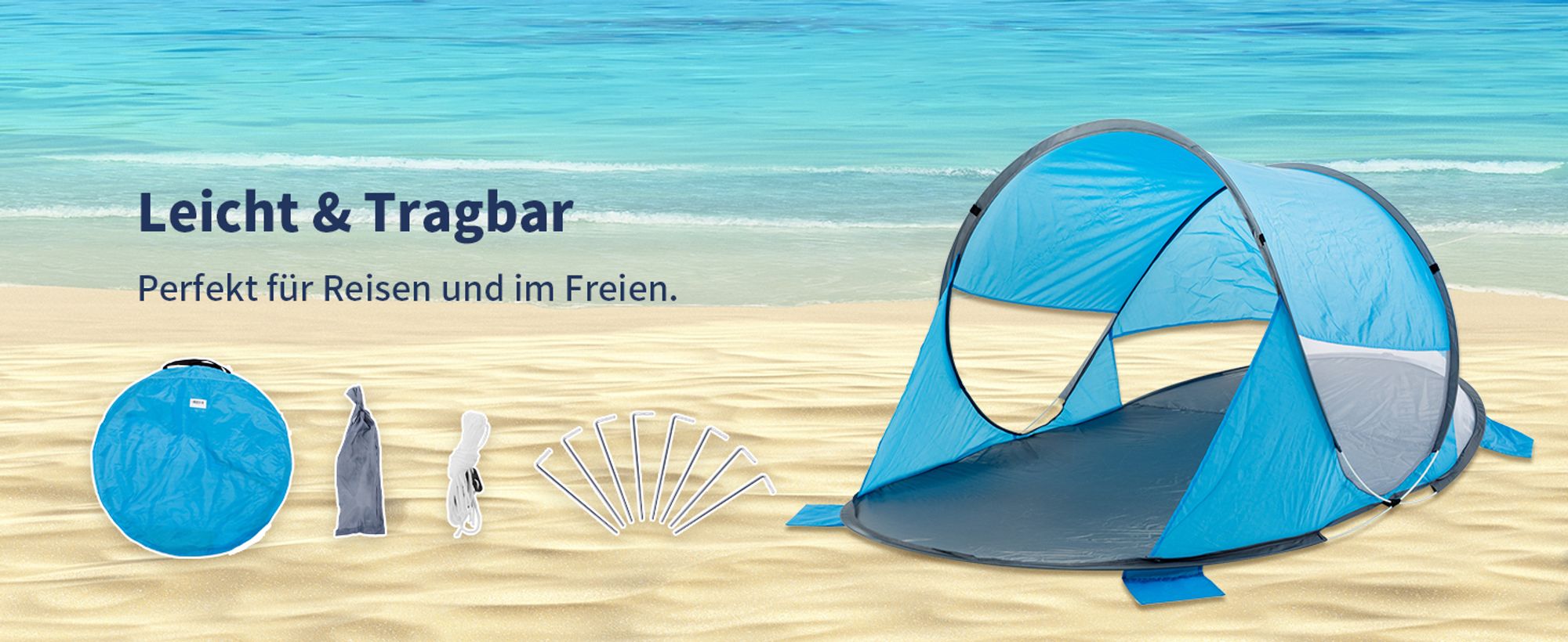 Duhome Strandmuschel Pop Up Strandzelt Wetter- und Sichtschutz Wurfzelt Tragbar UV40+ Pavillon 3 Personen für Camping Picknick, Hellblau