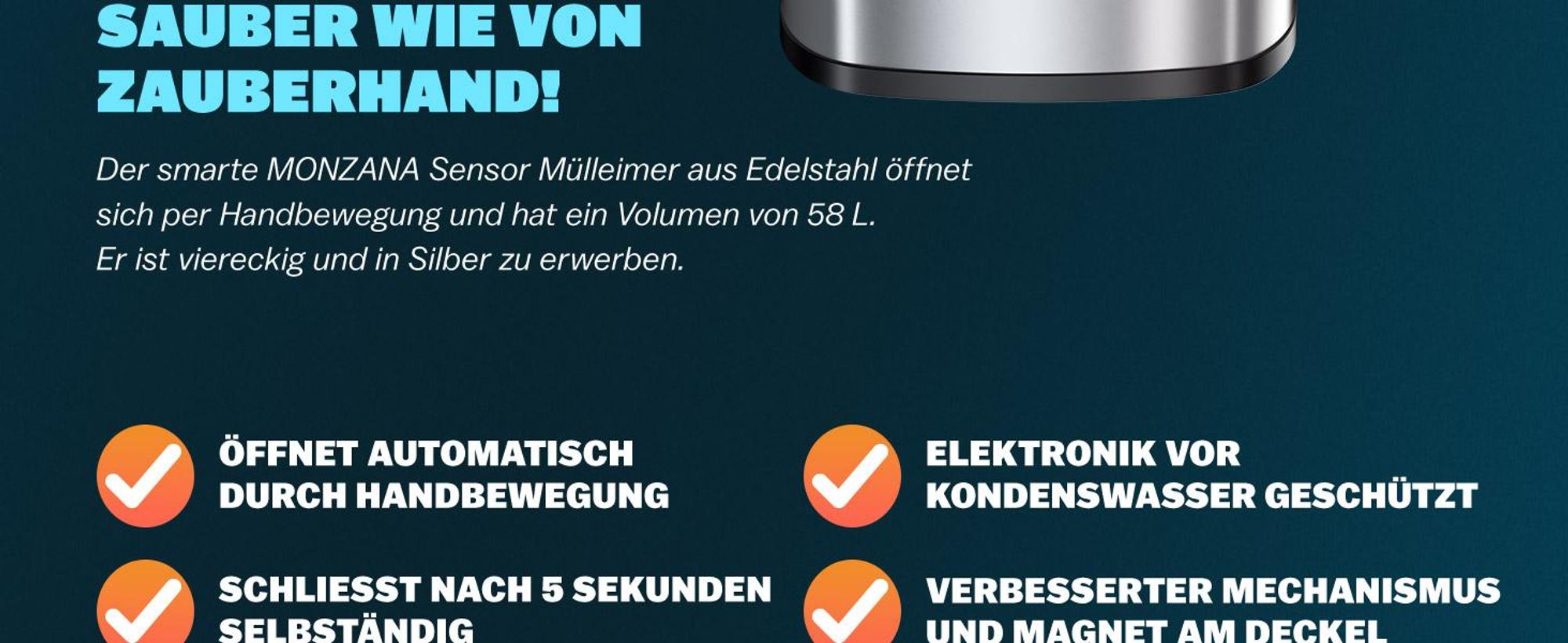 MONZANA Sensor Mülleimer Küche Silber
