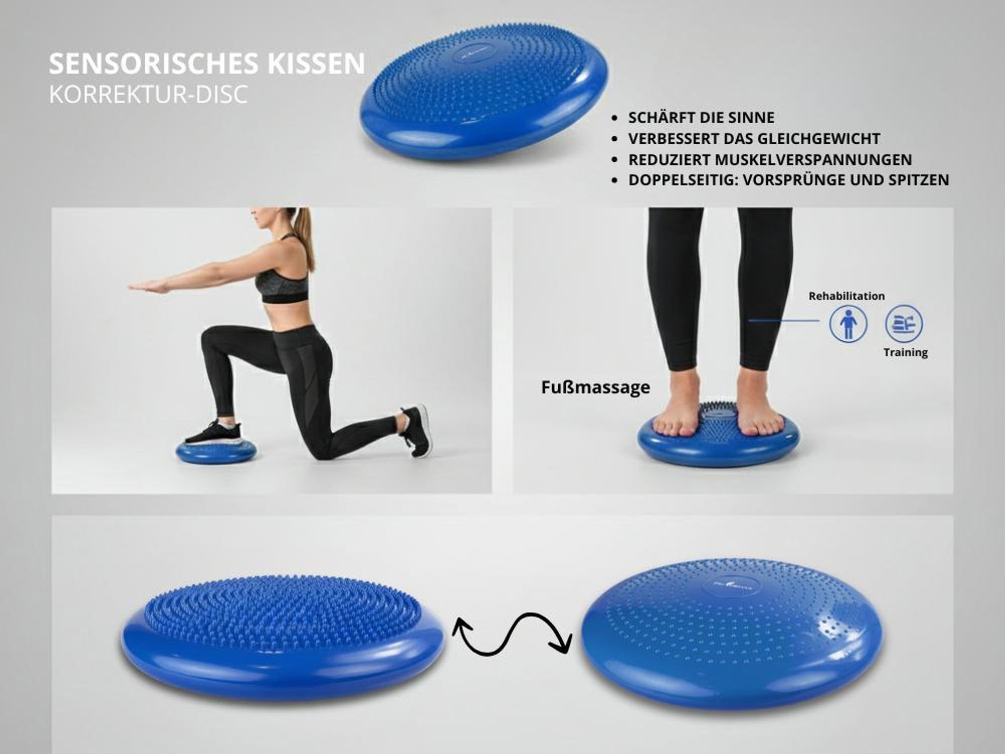 Sensomotorisches Kissen 34 cm Rücken Training gleichgewichtskissen + Pumpe Blau