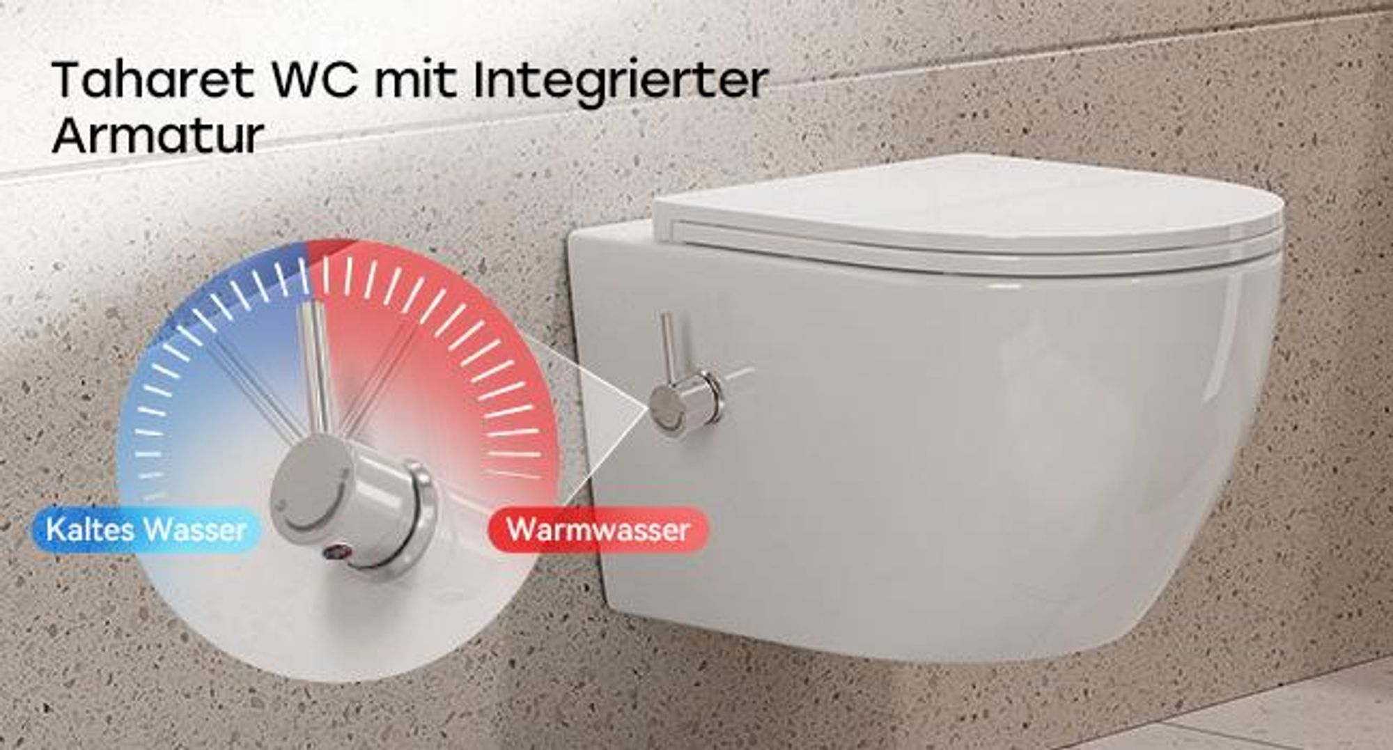Komplett Vorwandelement Dusch WC Toilette Set - 82cm Unterputzspülkasten + Hänge Dusch WC Kalt-Warm Wasser + Rechteckig Chrome Drückplatte HOROW