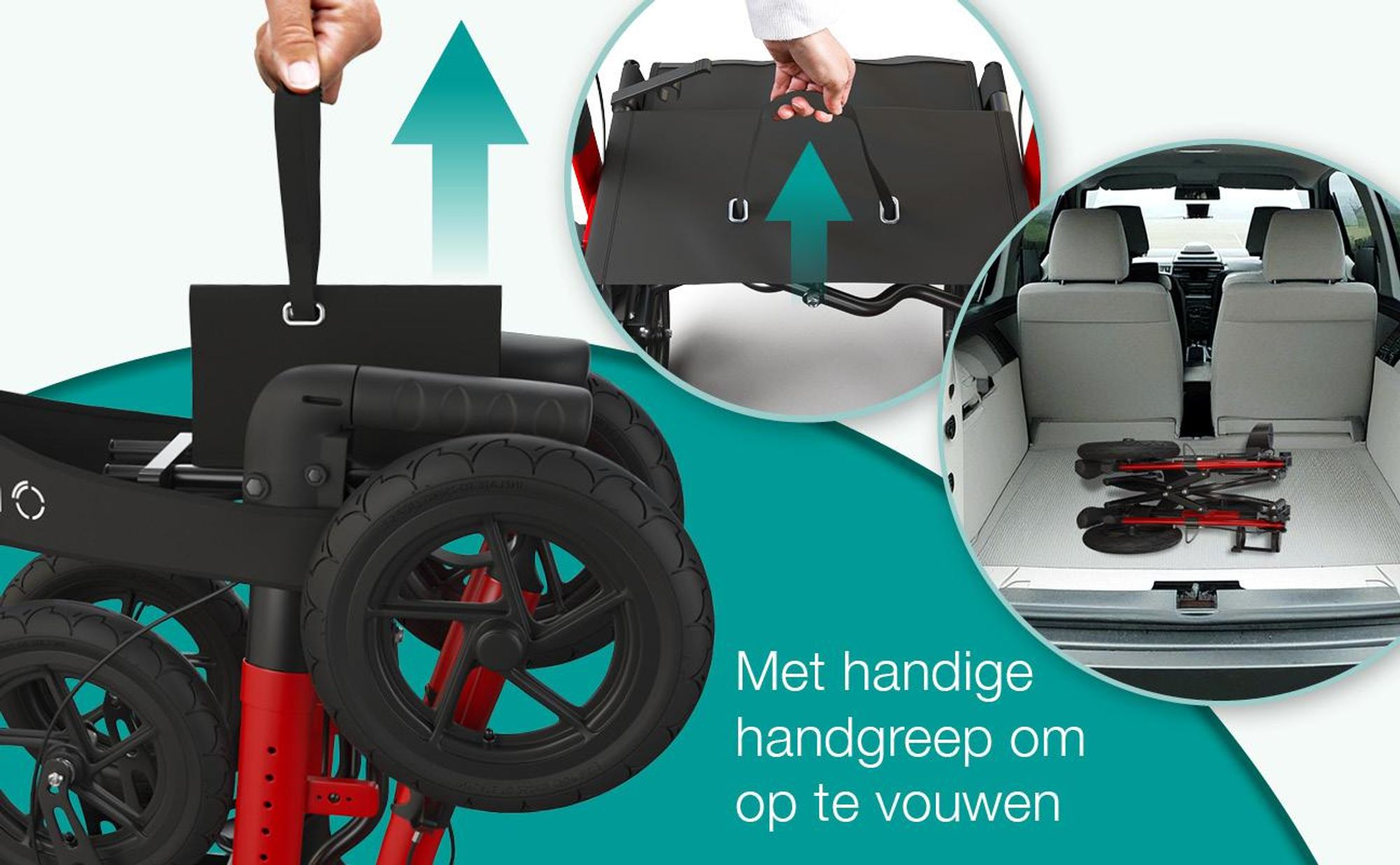 ELONEO inklapbare rollator met zitplaats, outdoor rollator met luchtbanden, inclusief zitvlak, rugsteun en verstelbare loopsteun van aluminium