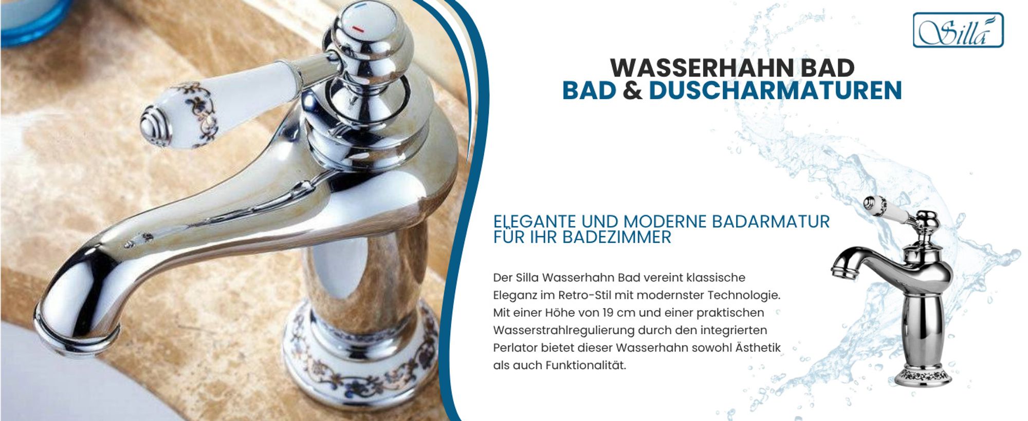 Silla, Chrom, Armatur, Bad, Spültischarmatur, Wasserhahn Bad, Wasserhahn, Messing