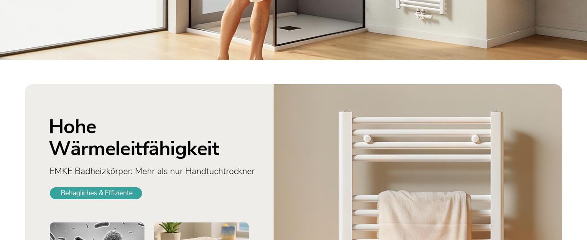 EMKE Badheizkörper Handtuchtrockner Heizkörper 40x100cm 356 Watt Leistung Weiß Bad-Heizkörper Mittelanschluss Heizung ohne Heizstab