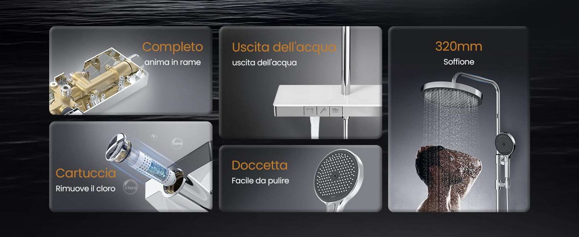 Sistema doccia EMKE con termostato - set di rubinetteria per doccia in acciaio inox, doccetta a 3 getti, doccia a pioggia rotonda, rubinetteria per vasca e doccia, cromo F22