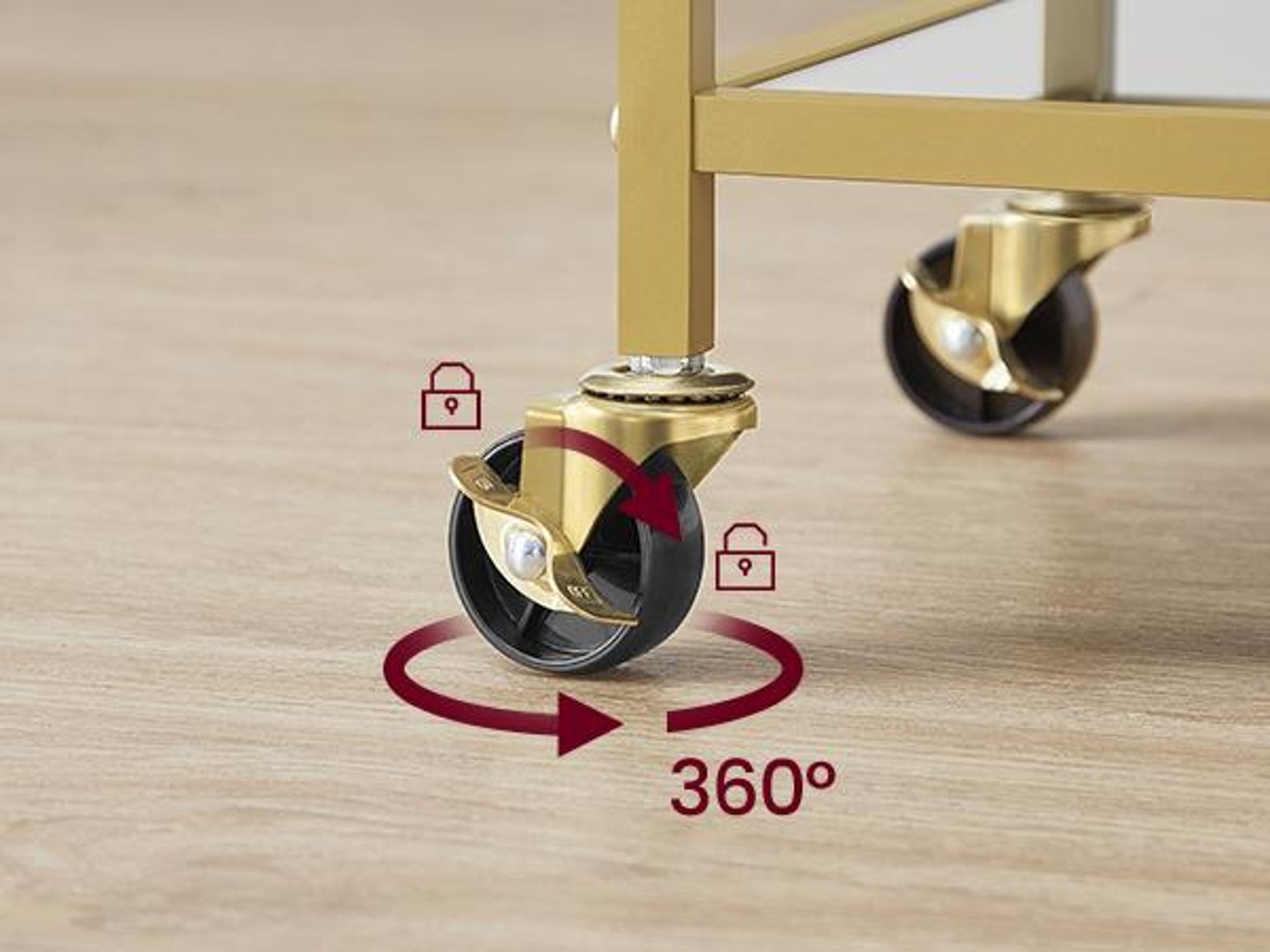 VASAGLE kleine Servierwagen, Rollwagen, verspiegelte Glasablagen, goldfarben
