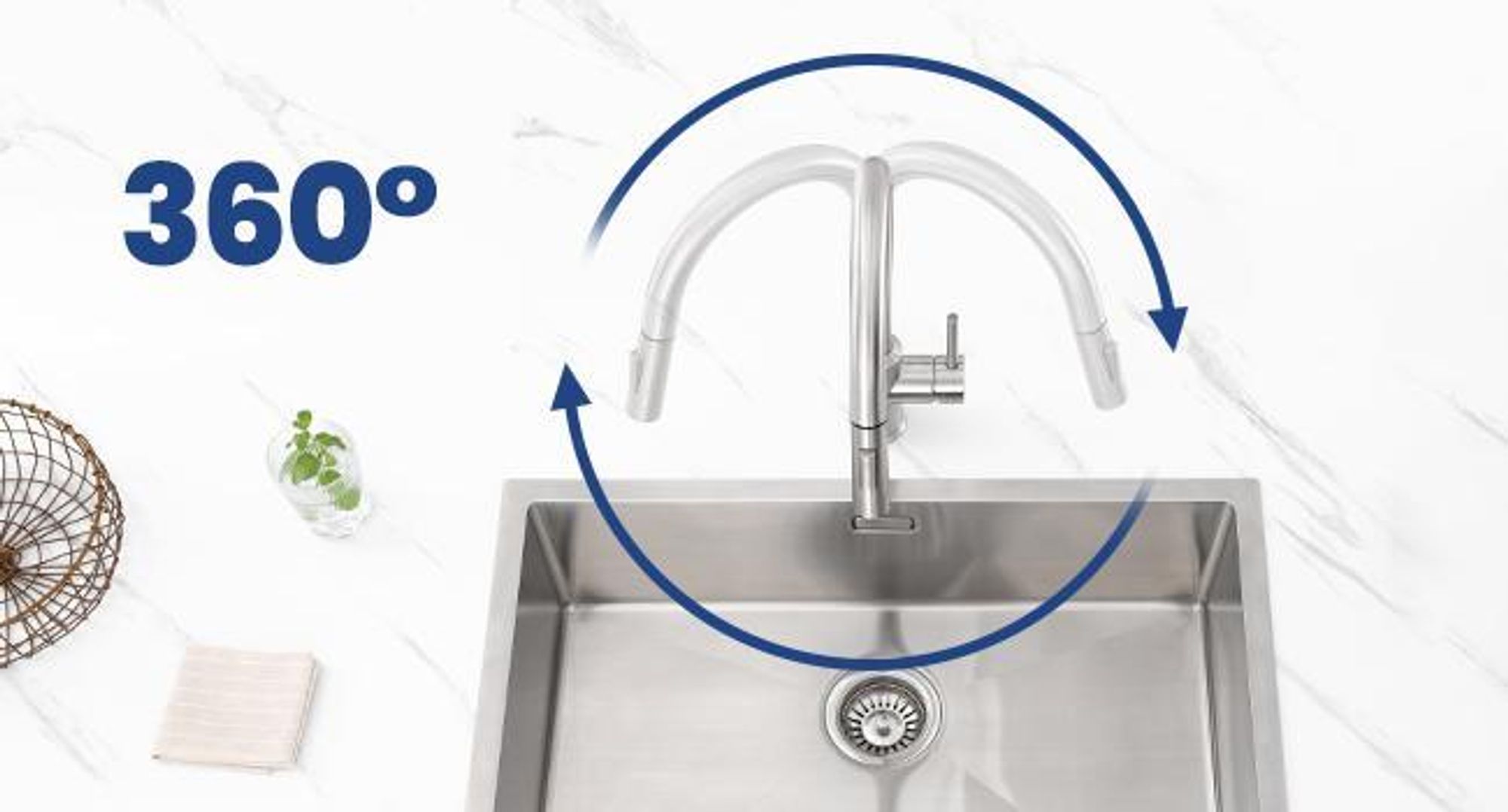 Cecipa Niederdruck Küchenarmatur Gebürsteter Edelstahl Ausziehbar, Wasserhahn Küche mit Brause, 360° Drehbar Spültischarmatur für Kleinspeicher