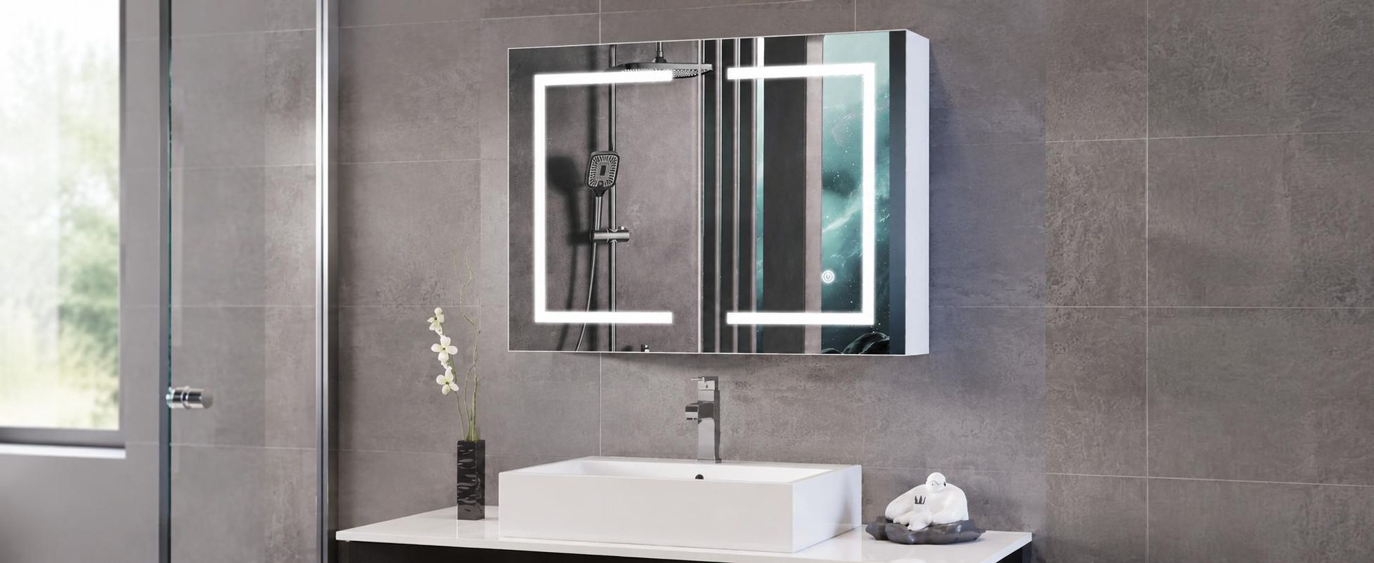 LED-Spiegelschrank mit klarem Licht und modernem Design für die tägliche Pflege.
