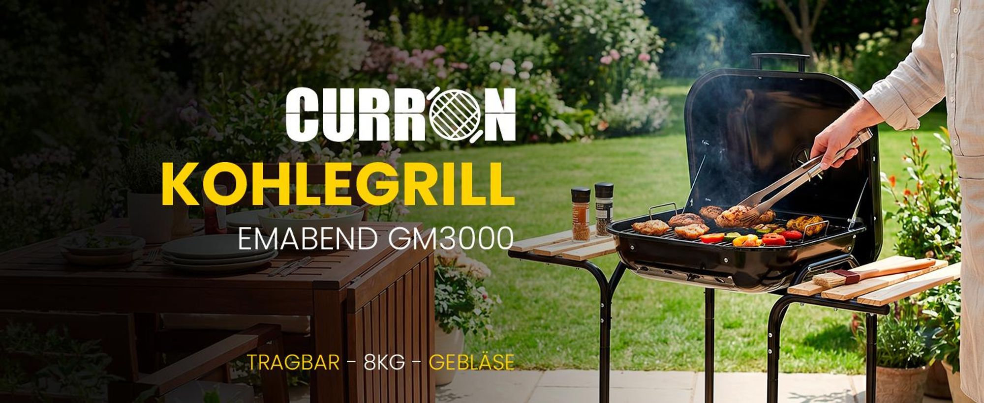 Holzkohlegrill Grillwagen mit Ablagen Gartengrill Camping Garten mit Rädern Terrasse BBQ