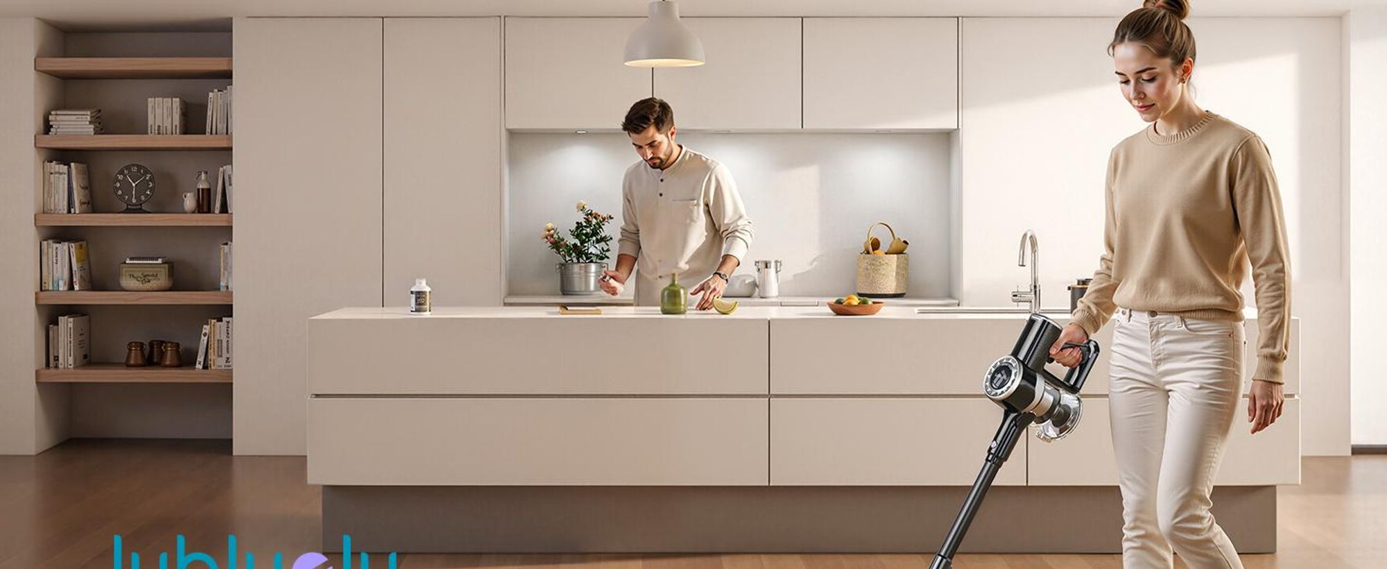 Lubluelu Akku-Staubsauger 75000 Pa, Anti-Haar-Verwicklungsbiürste, Grüne Beleuchtung, Freistehend, Für Tierhaare, Teppiche & Hartböden, P2 Schwarz