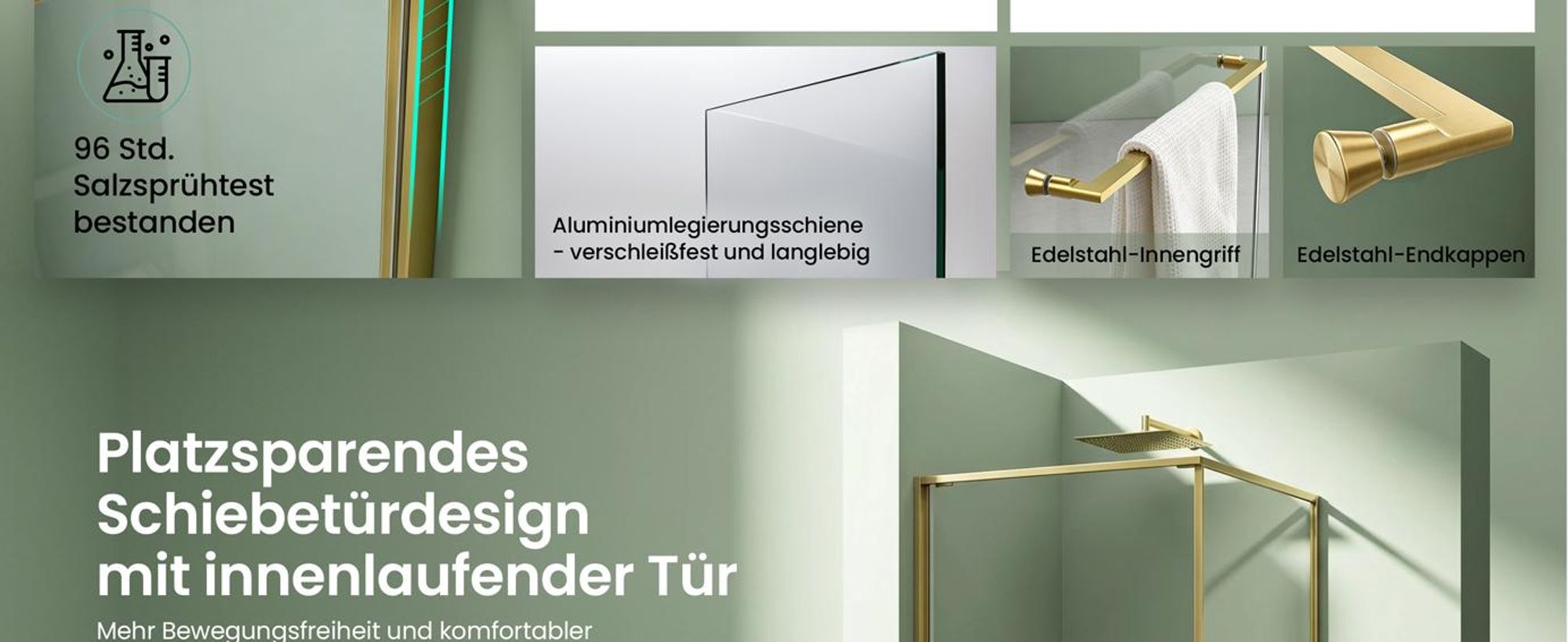 Mai & Mai Duschkabine Eckeinstieg 75x75 cm mit Schiebetür nach innen, Eckdusche Duschabtrennung 195cm Höhe, 6mm ESG-Sicherheitsglas Nano-Beschichtung Ravenna69K Gold
