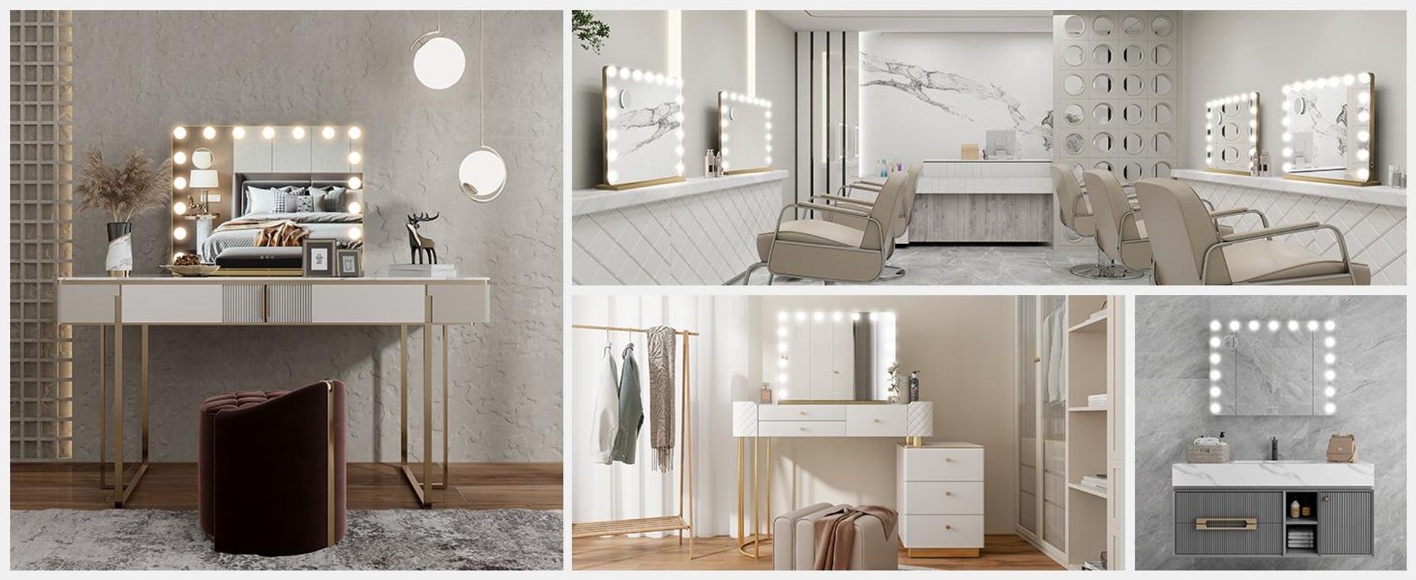 Puluomis Kosmetikspiegel Schminkspiegel 80x60cm Hollywood Spiegel Dimmbar mit 18 LED Beleuchtung 3 Farben, 10 Vergrößen, Wandspiegel golden, rund Ecke