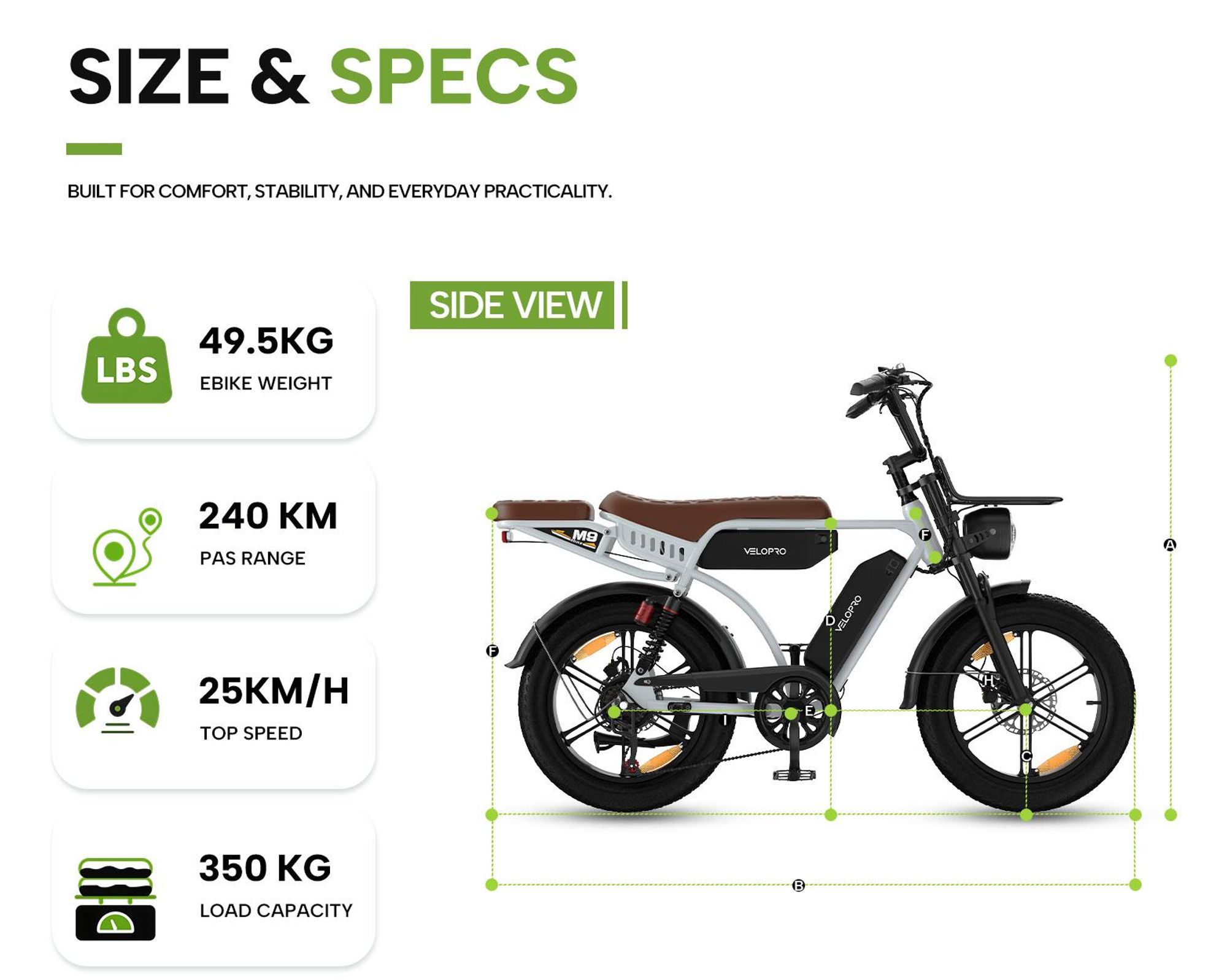 PIXAR M9 E-Bike 48V 17,5Ah Akku (100km), 250W Heckmotor, Shimano 7-Gang