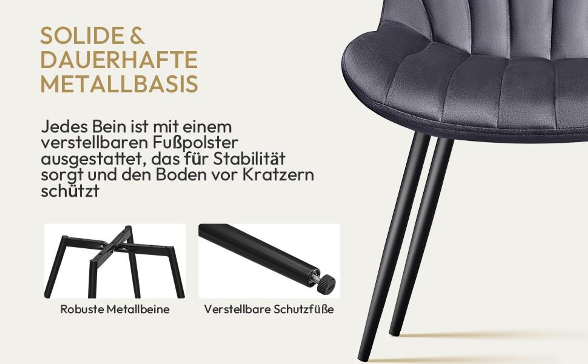 Yaheetech Moderne Esszimmerstühle, 2er Set, mit Metallbeinen, Designer-Stuhl, Dunkelgrau