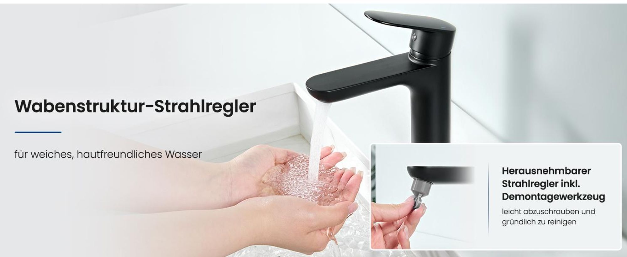 Cecipa Wasserhahn Bad Waschtischarmatur Schwarz, Waschbeckenarmatur Schnellmontage, Badarmatur Kalt Warm Mischbatterie Schwarz Wassersparend