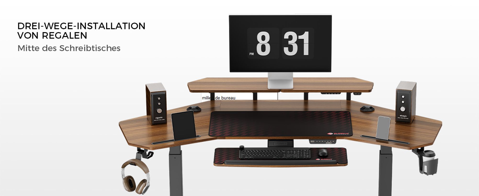 EUREKA ERGONOMIC Elektrisch Computertisch 182×76cm Höhenverstellbarer Schreibtisch Stehpult Gaming Tisch mit Monitorständer und Tastaturablage