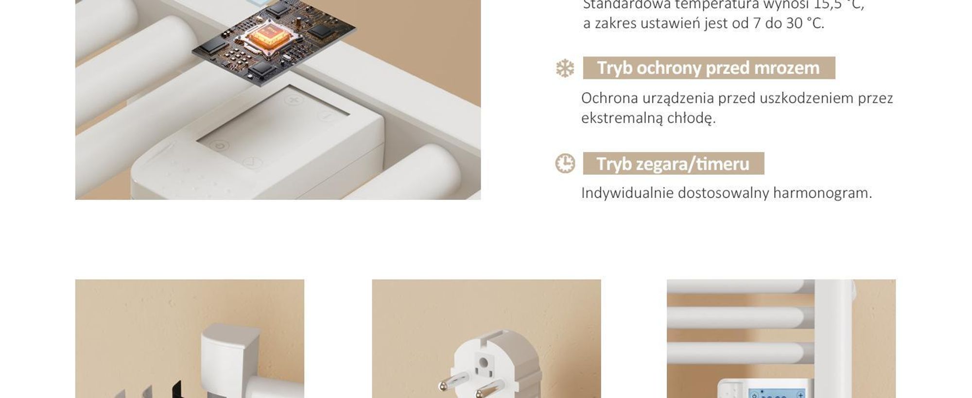 EMKE Grzejnik łazienkowy elektryczny 960x540 mm, 500W biały, timer dotykowy i programator tygodniowy, suszarka do ręczników