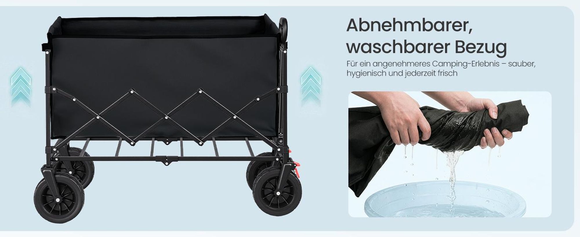 SONGMICS Faltbarer Bollerwagen, Transportwagen 200 L, Handwagen mit Griff, Outdoor Garten, 4 verstärkte Rollen, schwarz