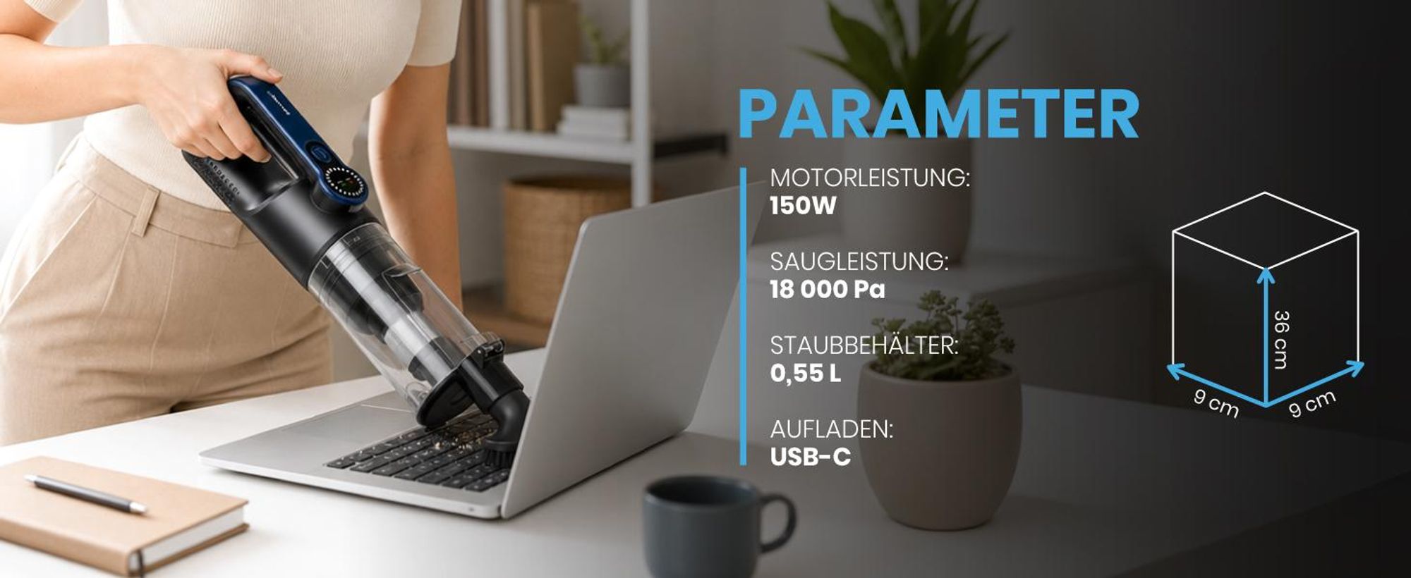 Akku Handstaubsauger Mini für Auto Büro Haus Gebläse mit Leisung 18000 Pa