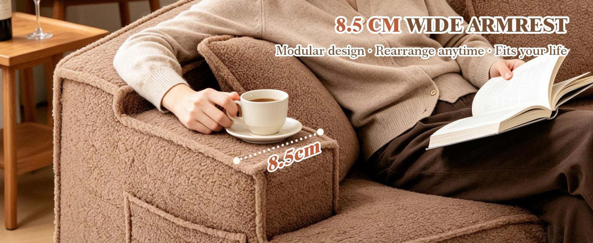 COMHOMA, sofá modular, sofá tapizado, sofá de 3 plazas, sofá seccional flexible, con bolsa de almacenamiento, sofá convertible, no requiere montaje